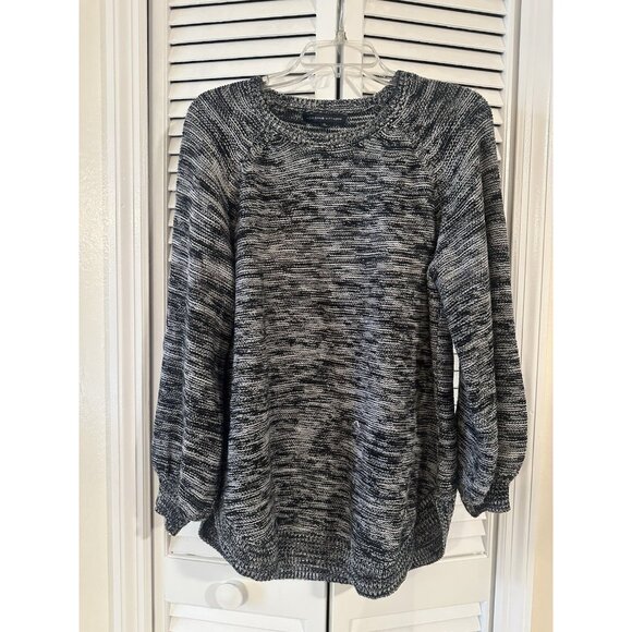 ADRIENNE VITTADINI Womens Long sleeve Black Gray Cable Knit Pullover Sweater XL - Picture 1 of 7